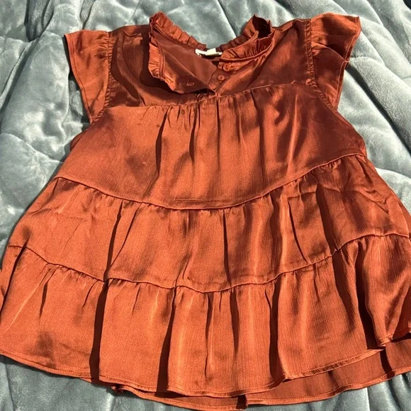 Rust Orange Ruffled Top - Picture 1 of 2